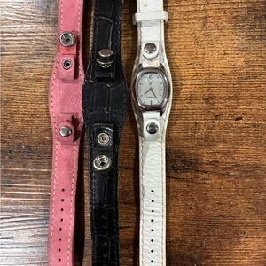 Fossil Leather Watch Straps in Red, Black, and White